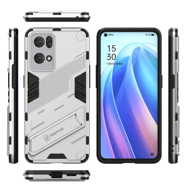 Scratch Resistant Hard PC Shockproof Anti-Drop TPU Protective Cover with Kickstand for Oppo Reno7 Pro 5G - White