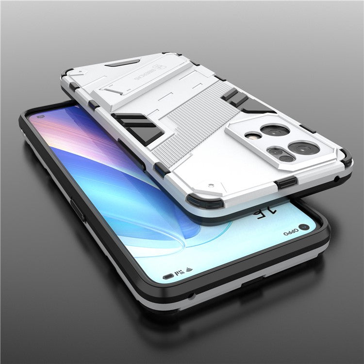 Scratch Resistant Hard PC Shockproof Anti-Drop TPU Protective Cover with Kickstand for Oppo Reno7 Pro 5G - White