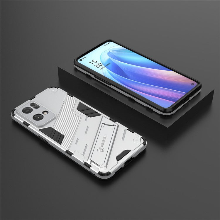 Scratch Resistant Hard PC Shockproof Anti-Drop TPU Protective Cover with Kickstand for Oppo Reno7 Pro 5G - White