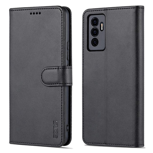 AZNS Full Body Protection PU Leather Wallet Stand Protective Phone Case Cover for vivo S10e/V23e 4G - Black