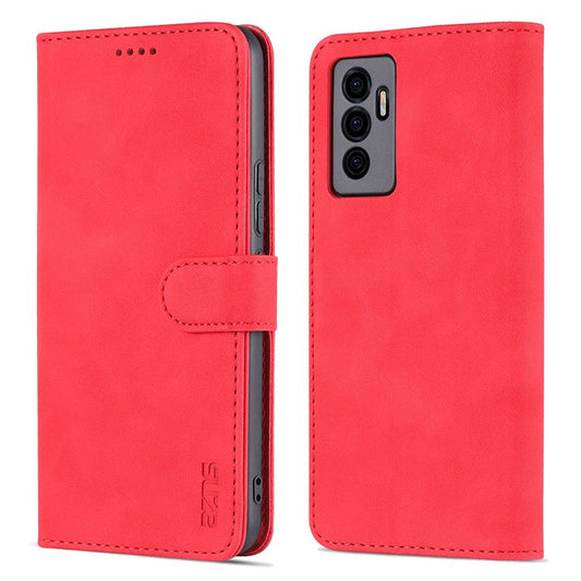AZNS Full Body Protection PU Leather Wallet Stand Protective Phone Case Cover for vivo S10e/V23e 4G - Red