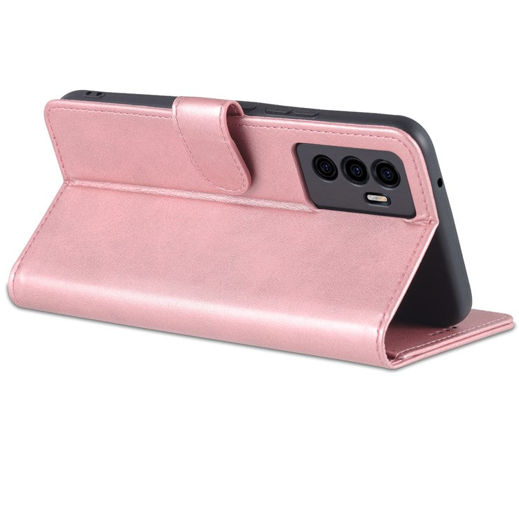 AZNS Full Body Protection PU Leather Wallet Stand Protective Phone Case Cover for vivo S10e/V23e 4G - Rose Gold
