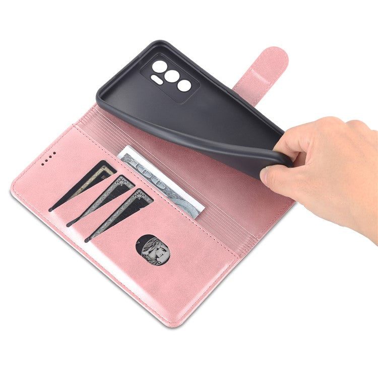 AZNS Full Body Protection PU Leather Wallet Stand Protective Phone Case Cover for vivo S10e/V23e 4G - Rose Gold