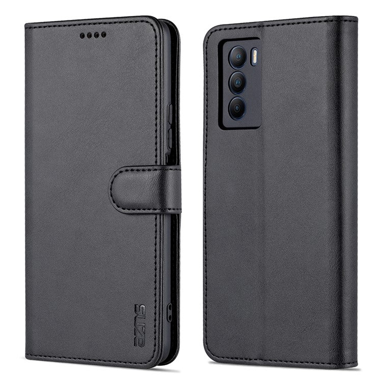 AZNS Fall Prevention PU Leather Wallet Stand Protective Phone Case Cover for vivo T1 5G - Black