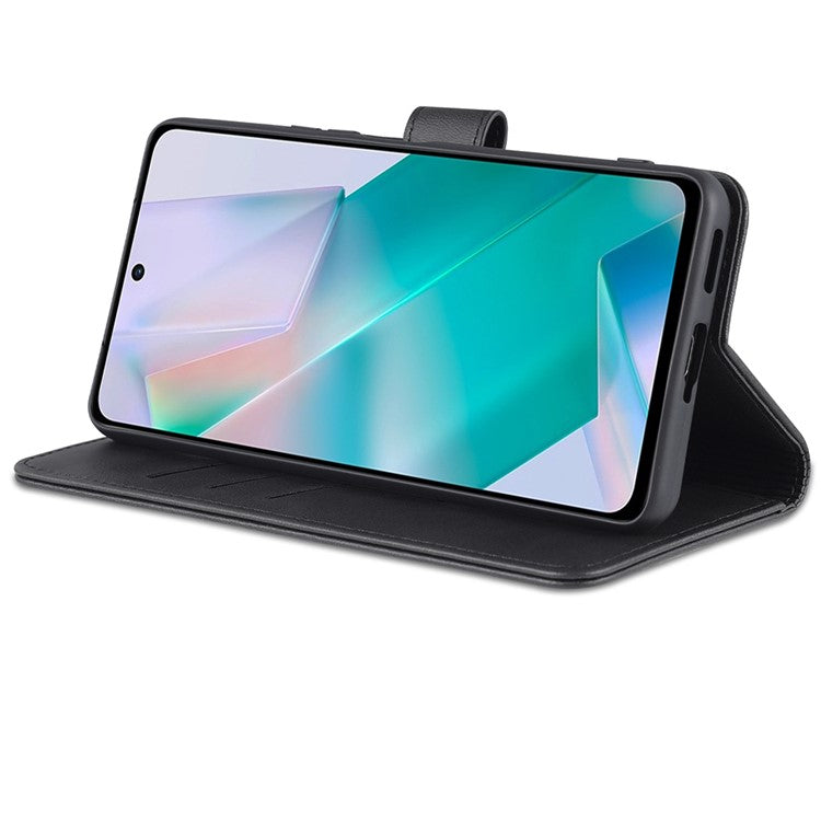 AZNS Fall Prevention PU Leather Wallet Stand Protective Phone Case Cover for vivo T1 5G - Black