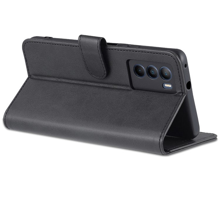 AZNS Fall Prevention PU Leather Wallet Stand Protective Phone Case Cover for vivo T1 5G - Black