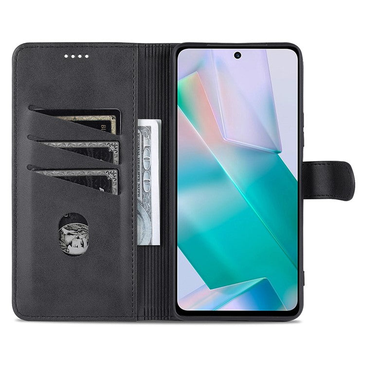 AZNS Fall Prevention PU Leather Wallet Stand Protective Phone Case Cover for vivo T1 5G - Black