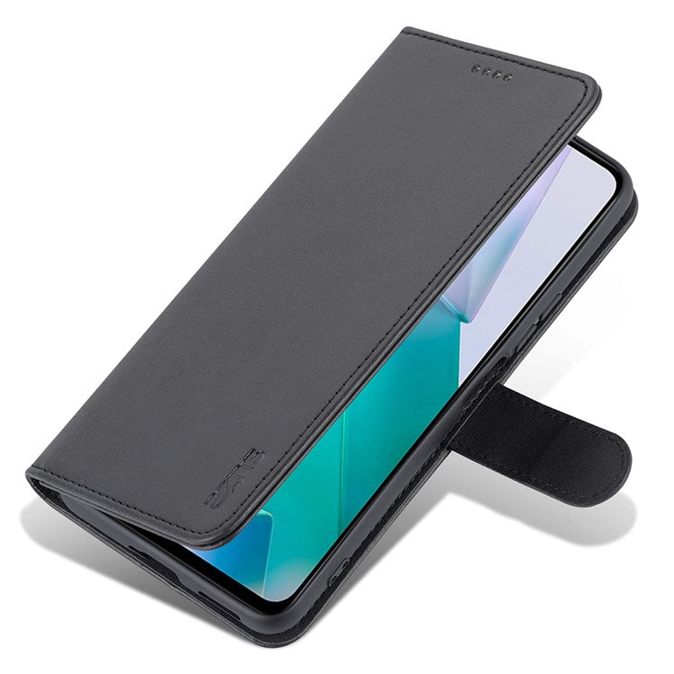 AZNS Fall Prevention PU Leather Wallet Stand Protective Phone Case Cover for vivo T1 5G - Black