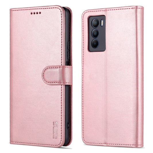AZNS Fall Prevention PU Leather Wallet Stand Protective Phone Case Cover for vivo T1 5G - Rose Gold