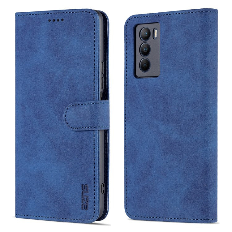 AZNS Fall Prevention PU Leather Wallet Stand Protective Phone Case Cover for vivo T1 5G - Blue