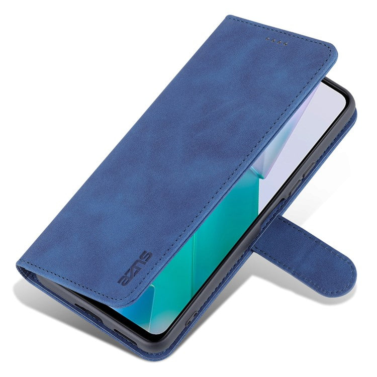 AZNS Fall Prevention PU Leather Wallet Stand Protective Phone Case Cover for vivo T1 5G - Blue