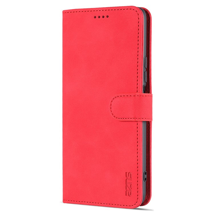 AZNS Fall Prevention PU Leather Wallet Stand Protective Phone Case Cover for vivo T1 5G - Red