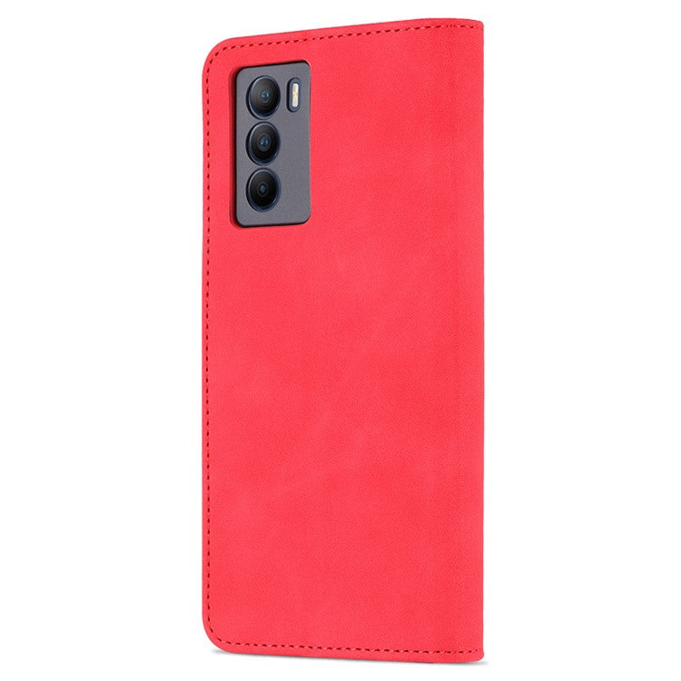AZNS Fall Prevention PU Leather Wallet Stand Protective Phone Case Cover for vivo T1 5G - Red