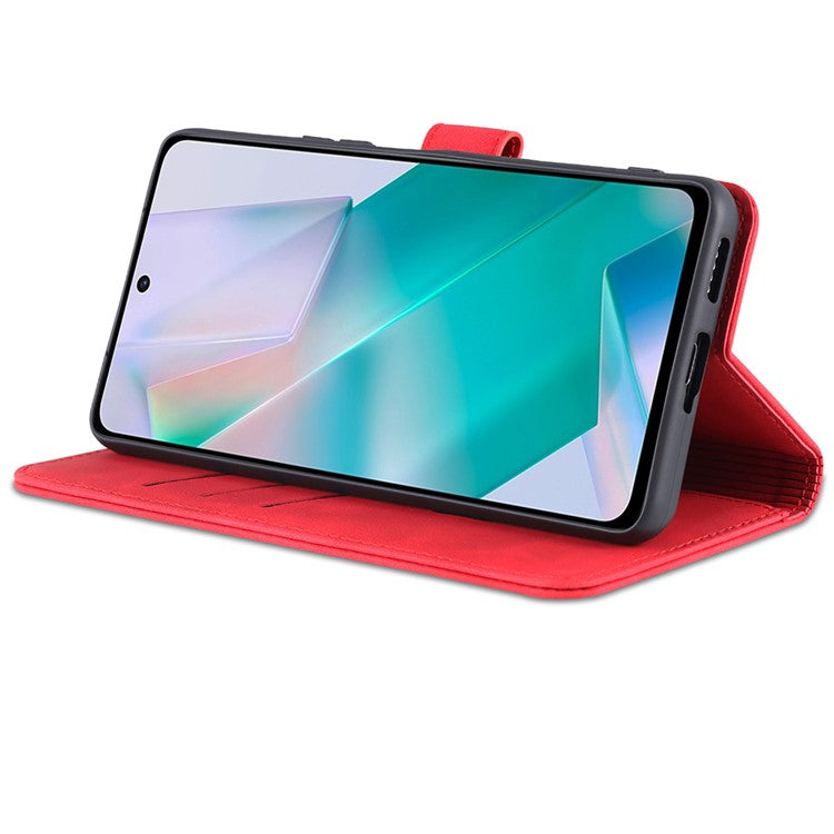 AZNS Fall Prevention PU Leather Wallet Stand Protective Phone Case Cover for vivo T1 5G - Red