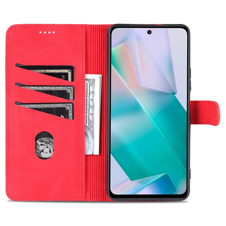 AZNS Fall Prevention PU Leather Wallet Stand Protective Phone Case Cover for vivo T1 5G - Red