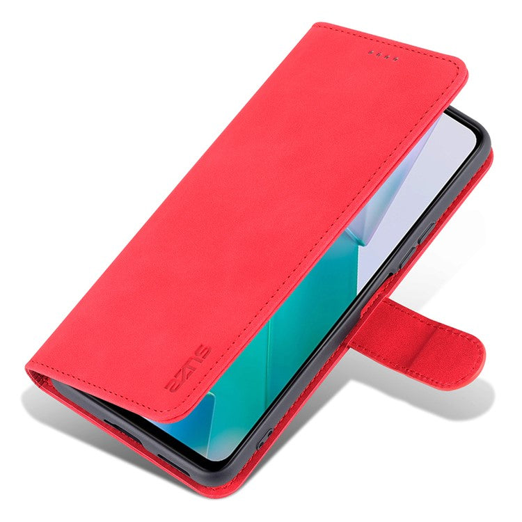 AZNS Fall Prevention PU Leather Wallet Stand Protective Phone Case Cover for vivo T1 5G - Red