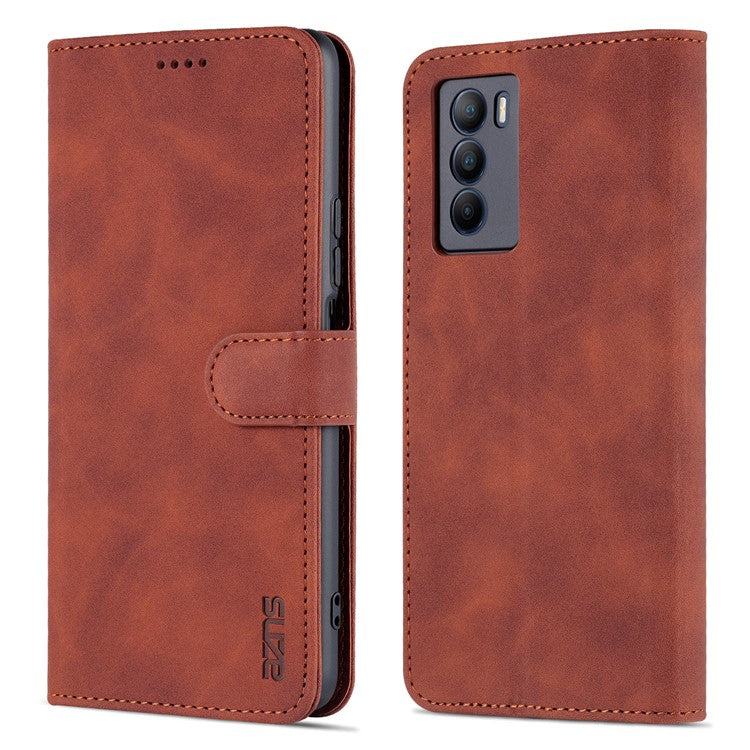 AZNS Fall Prevention PU Leather Wallet Stand Protective Phone Case Cover for vivo T1 5G - Brown