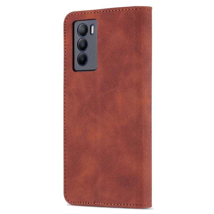 AZNS Fall Prevention PU Leather Wallet Stand Protective Phone Case Cover for vivo T1 5G - Brown