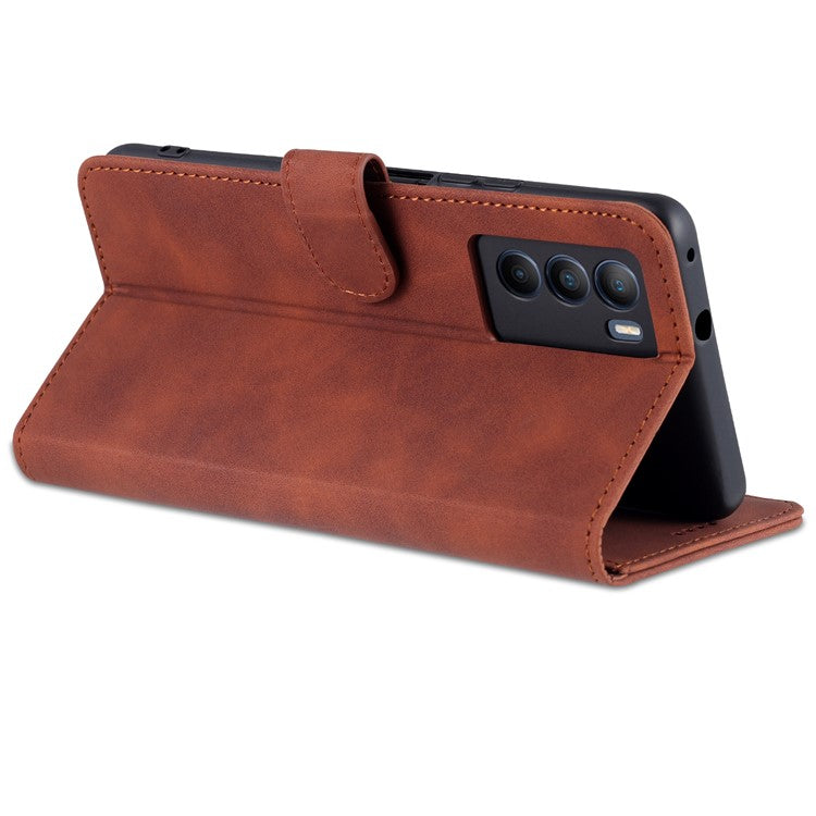 AZNS Fall Prevention PU Leather Wallet Stand Protective Phone Case Cover for vivo T1 5G - Brown