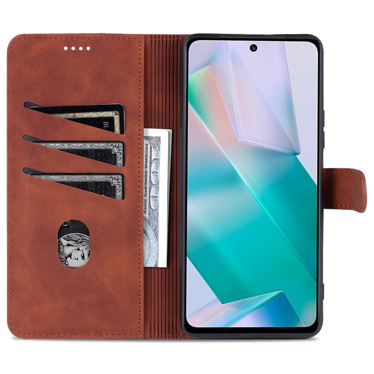 AZNS Fall Prevention PU Leather Wallet Stand Protective Phone Case Cover for vivo T1 5G - Brown
