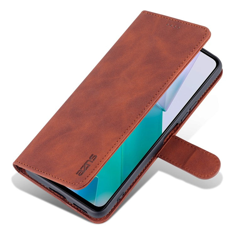 AZNS Fall Prevention PU Leather Wallet Stand Protective Phone Case Cover for vivo T1 5G - Brown
