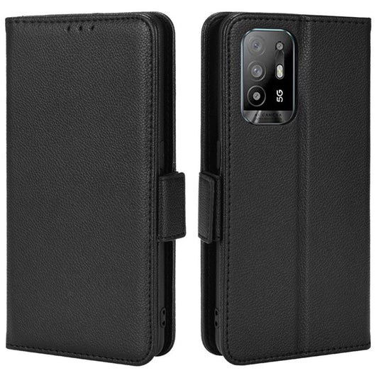Well-protected Litchi Texture PU Leather Protective Cover Stand Wallet Phone Case for Oppo F19 Pro+ 5G/A94 5G/A95 5G/Reno5 Z - Black