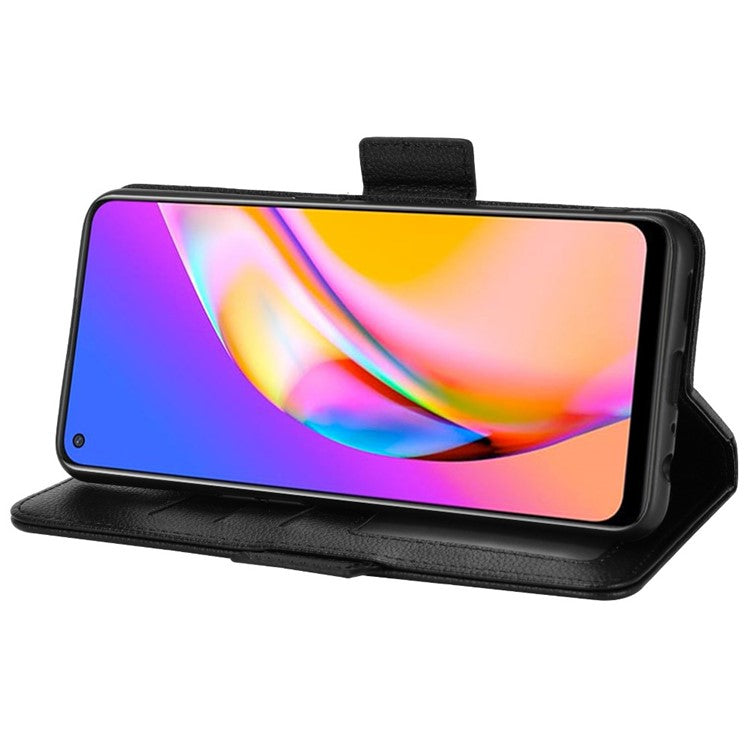 Well-protected Litchi Texture PU Leather Protective Cover Stand Wallet Phone Case for Oppo F19 Pro+ 5G/A94 5G/A95 5G/Reno5 Z - Black