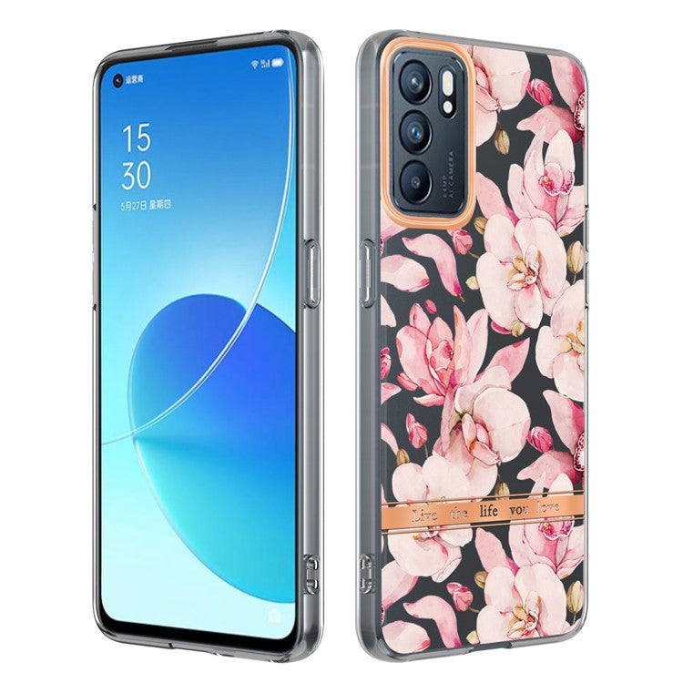 LB5 Series Flower Pattern IMD IML Electroplating TPU Case Scratch-resistant Phone Shell for Oppo Reno6 5G - HC005 Pink Gardenia