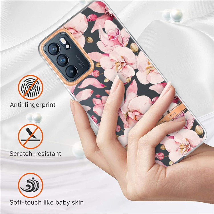 LB5 Series Flower Pattern IMD IML Electroplating TPU Case Scratch-resistant Phone Shell for Oppo Reno6 5G - HC005 Pink Gardenia