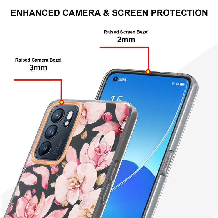 LB5 Series Flower Pattern IMD IML Electroplating TPU Case Scratch-resistant Phone Shell for Oppo Reno6 5G - HC005 Pink Gardenia