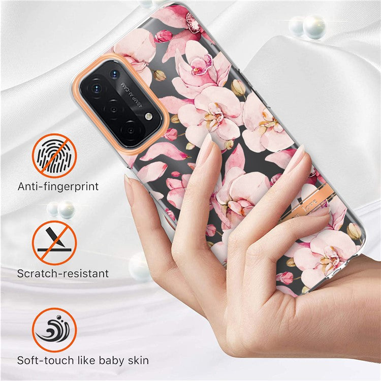 LB5 Series Flower Pattern Fingerprint-free Anti-scratch Phone Case IMD IML Electroplating TPU Shell for Oppo A74 5G/A93 5G/A54 5G/A93s 5G - HC005 Pink Gardenia