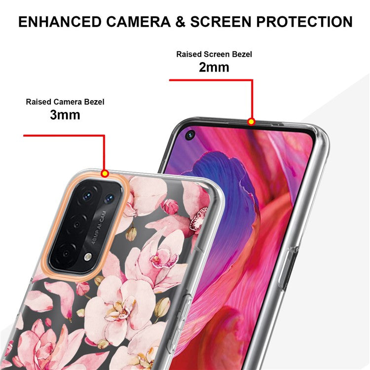 LB5 Series Flower Pattern Fingerprint-free Anti-scratch Phone Case IMD IML Electroplating TPU Shell for Oppo A74 5G/A93 5G/A54 5G/A93s 5G - HC005 Pink Gardenia
