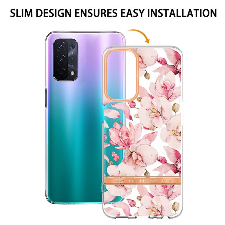 LB5 Series Flower Pattern Fingerprint-free Anti-scratch Phone Case IMD IML Electroplating TPU Shell for Oppo A74 5G/A93 5G/A54 5G/A93s 5G - HC005 Pink Gardenia