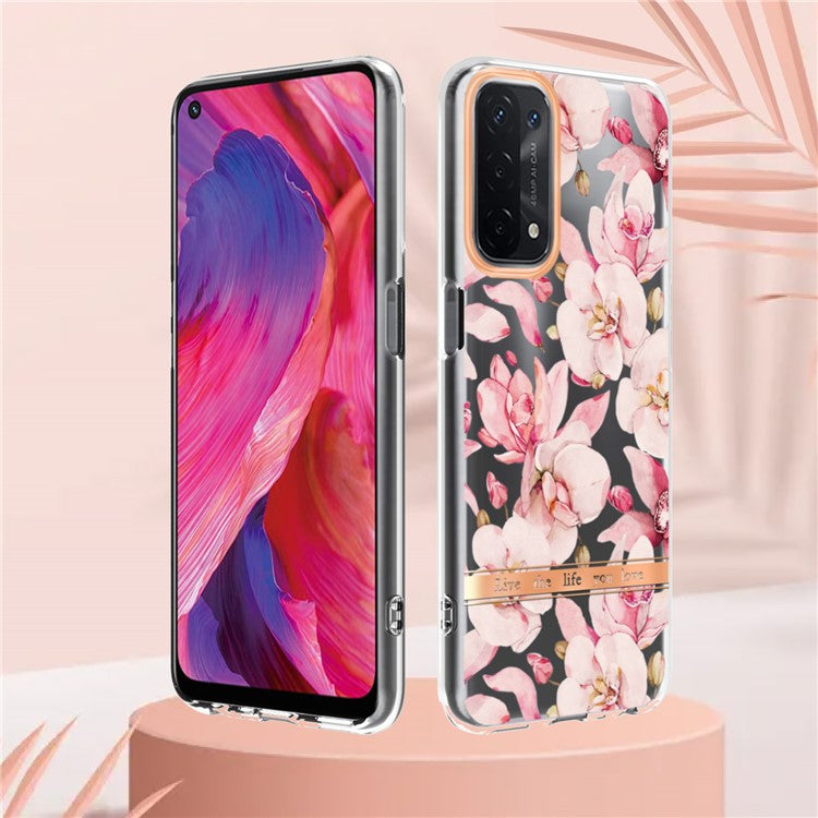 LB5 Series Flower Pattern Fingerprint-free Anti-scratch Phone Case IMD IML Electroplating TPU Shell for Oppo A74 5G/A93 5G/A54 5G/A93s 5G - HC005 Pink Gardenia