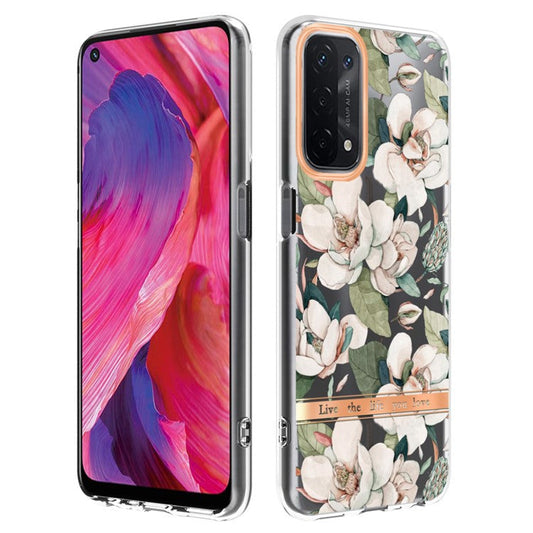 LB5 Series Flower Pattern Fingerprint-free Anti-scratch Phone Case IMD IML Electroplating TPU Shell for Oppo A74 5G/A93 5G/A54 5G/A93s 5G - HC001 Green Gardenia