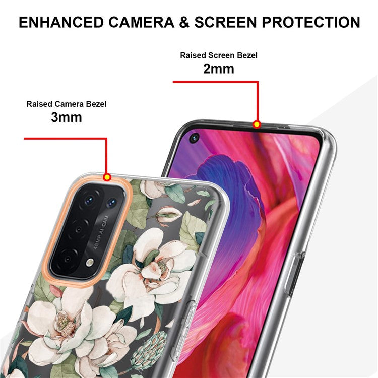 LB5 Series Flower Pattern Fingerprint-free Anti-scratch Phone Case IMD IML Electroplating TPU Shell for Oppo A74 5G/A93 5G/A54 5G/A93s 5G - HC001 Green Gardenia
