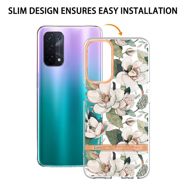 LB5 Series Flower Pattern Fingerprint-free Anti-scratch Phone Case IMD IML Electroplating TPU Shell for Oppo A74 5G/A93 5G/A54 5G/A93s 5G - HC001 Green Gardenia