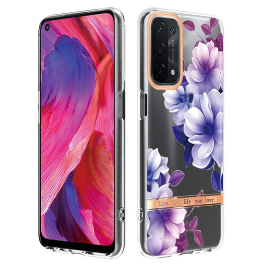 LB5 Series Flower Pattern Fingerprint-free Anti-scratch Phone Case IMD IML Electroplating TPU Shell for Oppo A74 5G/A93 5G/A54 5G/A93s 5G - HC004 Purple Begonia