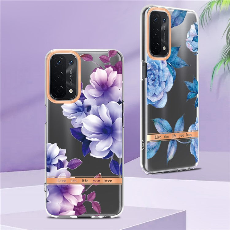 LB5 Series Flower Pattern Fingerprint-free Anti-scratch Phone Case IMD IML Electroplating TPU Shell for Oppo A74 5G/A93 5G/A54 5G/A93s 5G - HC004 Purple Begonia