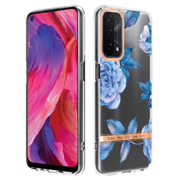 LB5 Series Flower Pattern Fingerprint-free Anti-scratch Phone Case IMD IML Electroplating TPU Shell for Oppo A74 5G/A93 5G/A54 5G/A93s 5G - HC003 Blue Peony