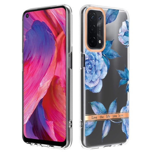 LB5 Series Flower Pattern Fingerprint-free Anti-scratch Phone Case IMD IML Electroplating TPU Shell for Oppo A74 5G/A93 5G/A54 5G/A93s 5G - HC003 Blue Peony