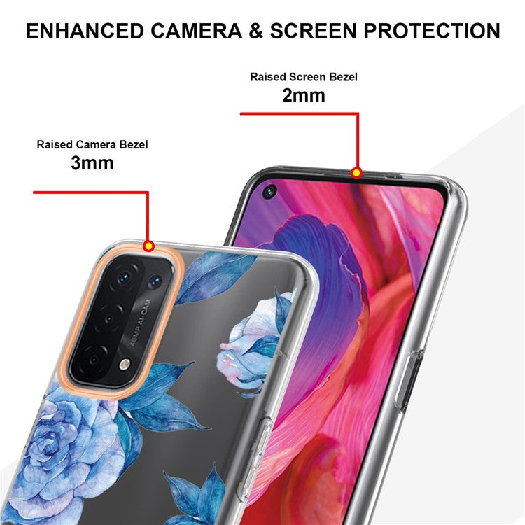 LB5 Series Flower Pattern Fingerprint-free Anti-scratch Phone Case IMD IML Electroplating TPU Shell for Oppo A74 5G/A93 5G/A54 5G/A93s 5G - HC003 Blue Peony