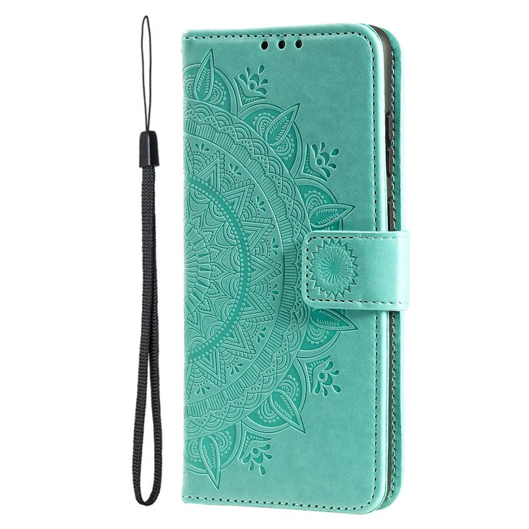 Mandala Flower Imprinted All-round Shockproof Stand Wallet Leather Phone Case Shell for Realme 8i/Narzo 50 4G - Green