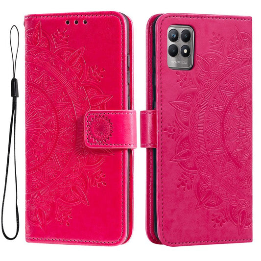 Mandala Flower Imprinted All-round Shockproof Stand Wallet Leather Phone Case Shell for Realme 8i/Narzo 50 4G - Rose