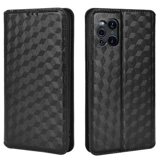 Protective Cover Shockproof Rhombus Pattern Imprinted Cell Phone Case PU Leather + TPU Phone Case with Stand Wallet for Oppo Find X3 Pro /  Find X3 - Black