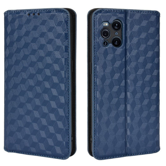 Protective Cover Shockproof Rhombus Pattern Imprinted Cell Phone Case PU Leather + TPU Phone Case with Stand Wallet for Oppo Find X3 Pro /  Find X3 - Blue