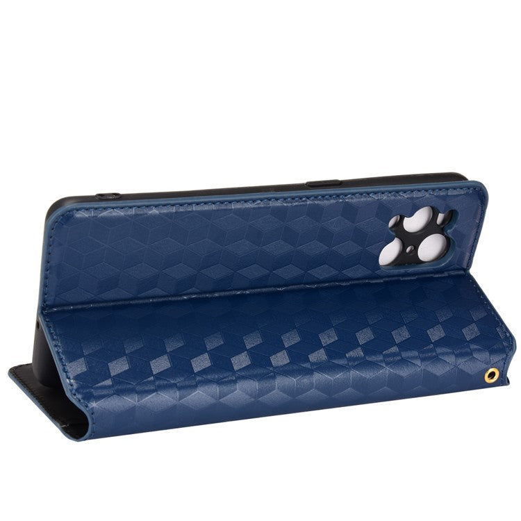 Protective Cover Shockproof Rhombus Pattern Imprinted Cell Phone Case PU Leather + TPU Phone Case with Stand Wallet for Oppo Find X3 Pro /  Find X3 - Blue