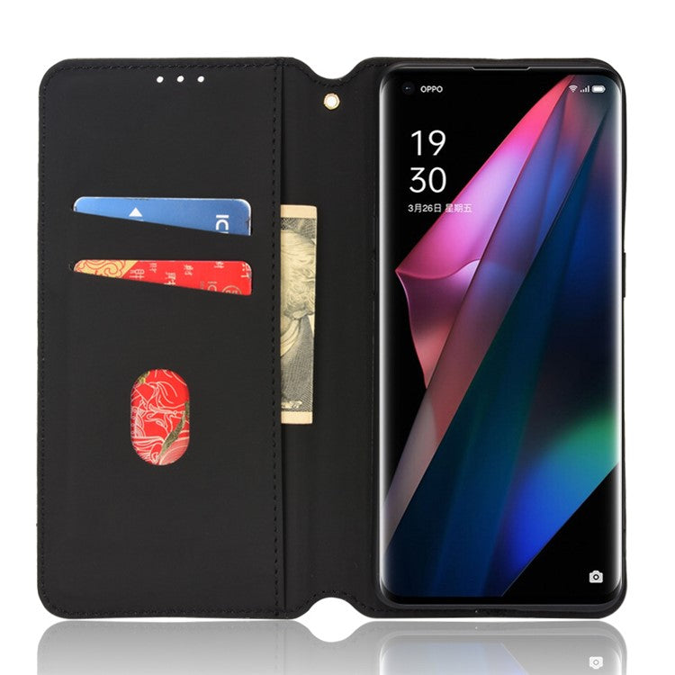 Protective Cover Shockproof Rhombus Pattern Imprinted Cell Phone Case PU Leather + TPU Phone Case with Stand Wallet for Oppo Find X3 Pro /  Find X3 - Blue
