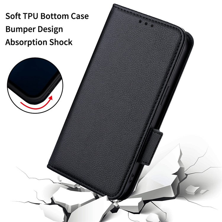Stand Feature Litchi Texture PU Leather Wallet Flip Cover TPU Shockproof Interior Case for Oppo Find X3 / Find X3 Pro - Black