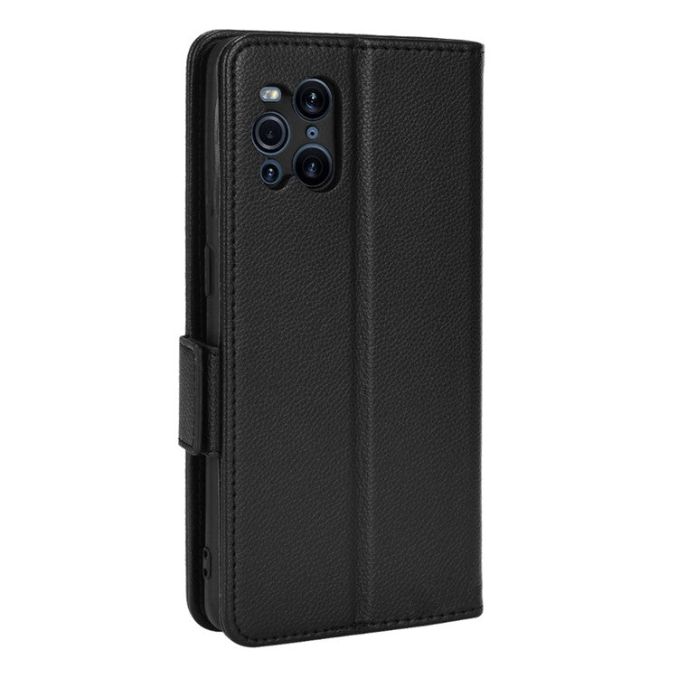 Stand Feature Litchi Texture PU Leather Wallet Flip Cover TPU Shockproof Interior Case for Oppo Find X3 / Find X3 Pro - Black